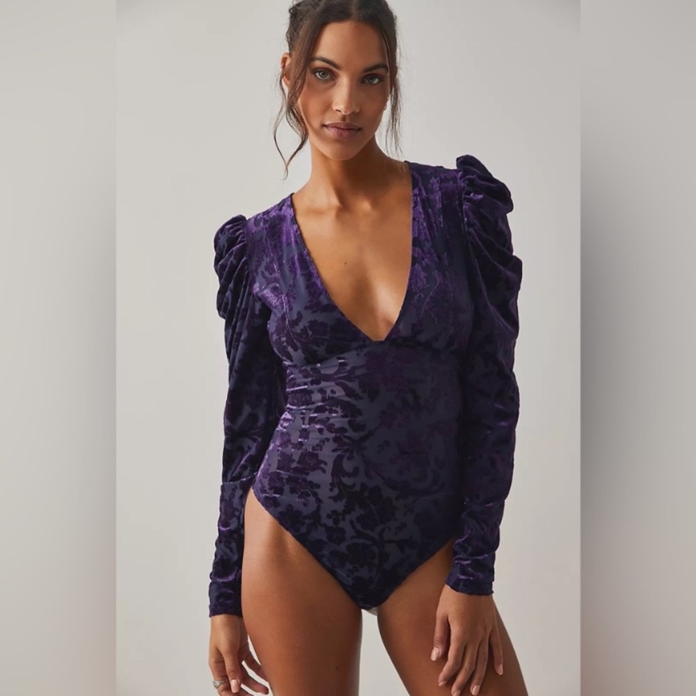 NWT Free People Magic Hour Bodysuit - Purple Deep Sea Combo - Originally $98